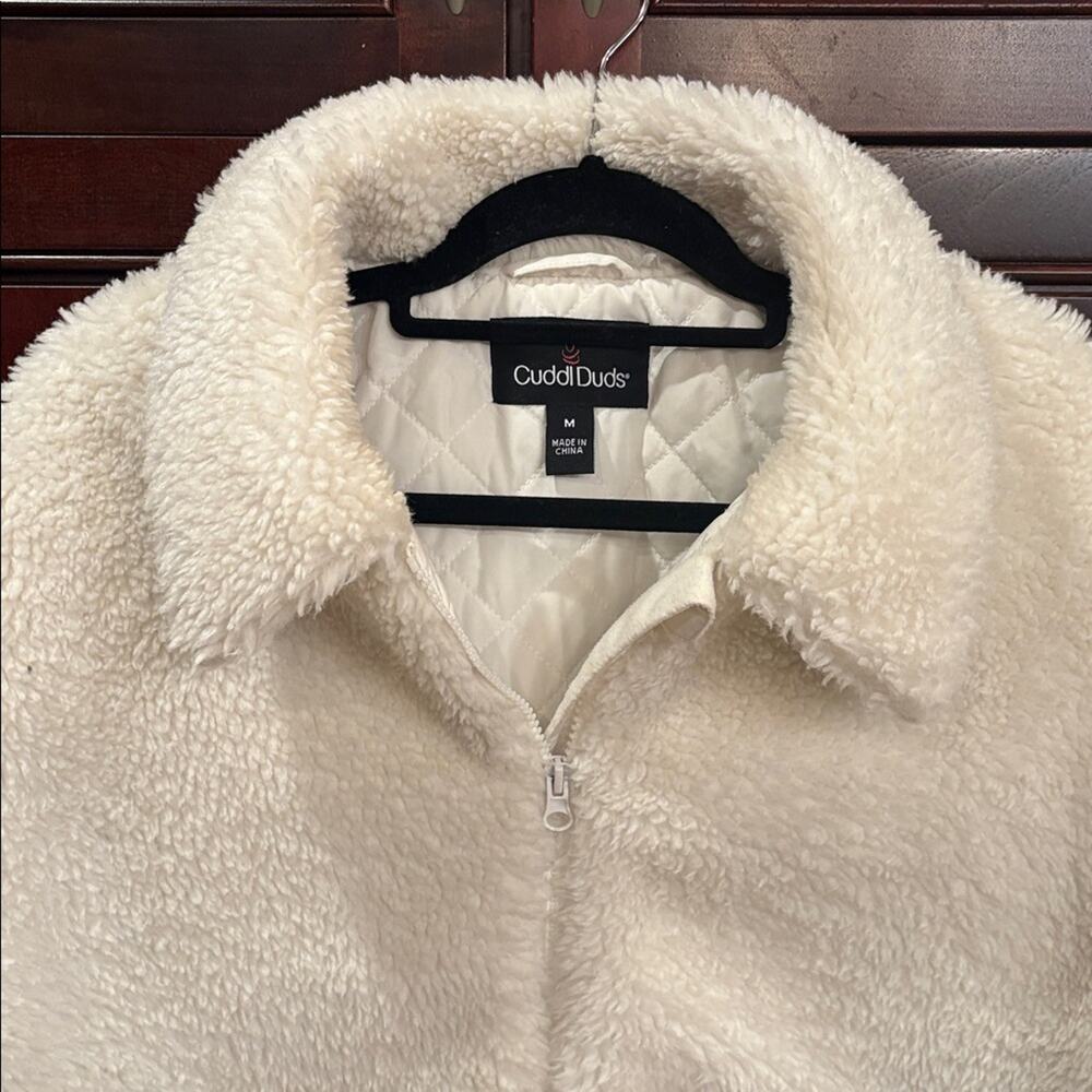 Cuddl Duds Cream Sherpa Oversized Bomber Jacket Size M - Picture 8 of 9